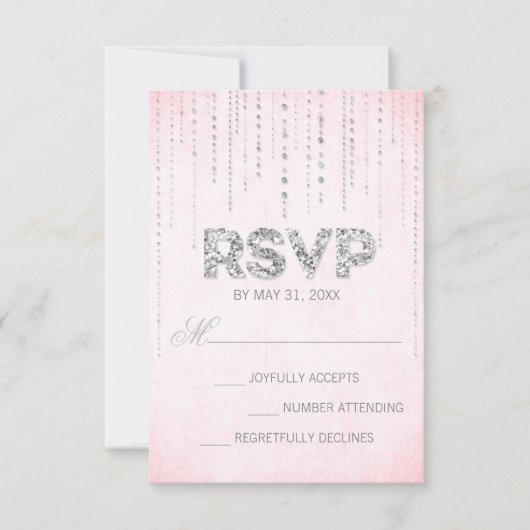 Rosa und Silberne Glitzer sehen Hochzeitssache RSV RSVP Karte (Vorderseite)