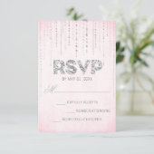 Rosa und Silberne Glitzer sehen Hochzeitssache RSV RSVP Karte (Stehend Vorderseite)