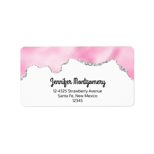 Rosa und silberne Imitate Glitzer Border Stilvoll Adressaufkleber (Vorne)