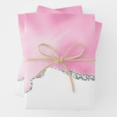 Rosa und silberne Imitate Glitzer Border Stilvoll Geschenkpapier Set (Beispiel)