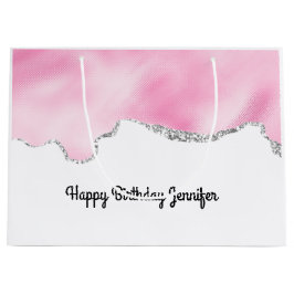 Rosa und silberne Imitate Glitzer Border Stilvoll Große Geschenktüte