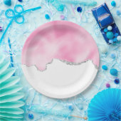 Rosa und silberne Imitate Glitzer Border Stilvoll Pappteller (Party)