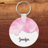 Rosa und silberne Imitate Glitzer Border Stilvoll Schlüsselanhänger (Vorderseite)