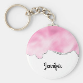 Rosa und silberne Imitate Glitzer Border Stilvoll Schlüsselanhänger