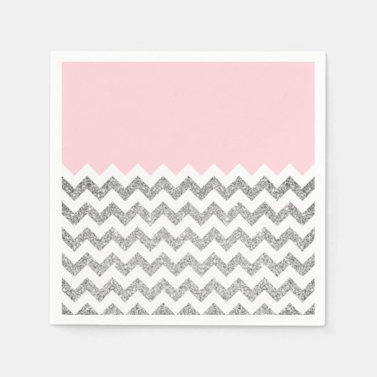 Rosa und Silberne Imitate Glitzer Zickzack Serviette (Vorderseite)