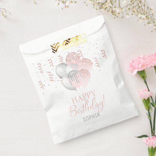 Rosa und Silberne Luftballons Geburtstag Geschenktütchen (Versiegelt)