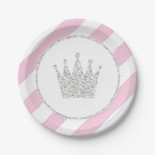 Rosa und silberne Princess Crown Party Teller