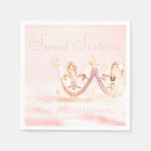 Rosa und silberne Prinzessenkrone 16 . Geburtstag Serviette (Vorderseite)