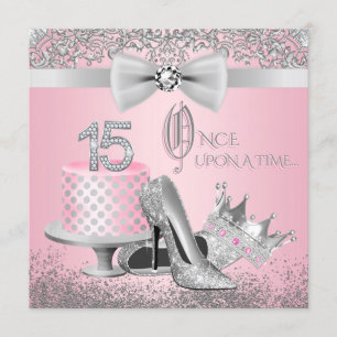 Rosa und silberne Quinceanera-Geburtstagsfeier Einladung