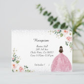 Rosa und silberne Quinceanera-Rsvp-Karten auf Span RSVP Karte (Stehend Vorderseite)