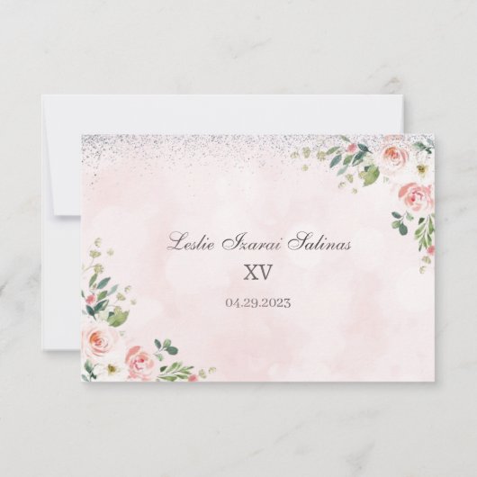 Rosa und silberne Quinceanera-Rsvp-Karten auf Span RSVP Karte (Rückseite)