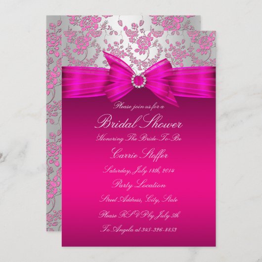 Rosa und Silberne Rose Brautparty laden ein Einladung (Vorne/Hinten)