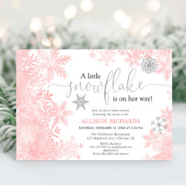 Rosa und silberne Schneeflocke Wintermädchendusche Einladung