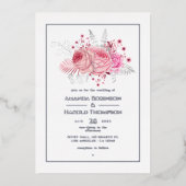 Rosa und silberne Tropenblumenhochzeit Folieneinladung (Vorderseite)