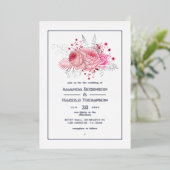 Rosa und silberne Tropenblumenhochzeit Folieneinladung (Stehend vorne)