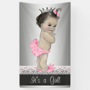 Rosa und silberne Vintage-Baby-Party Banner