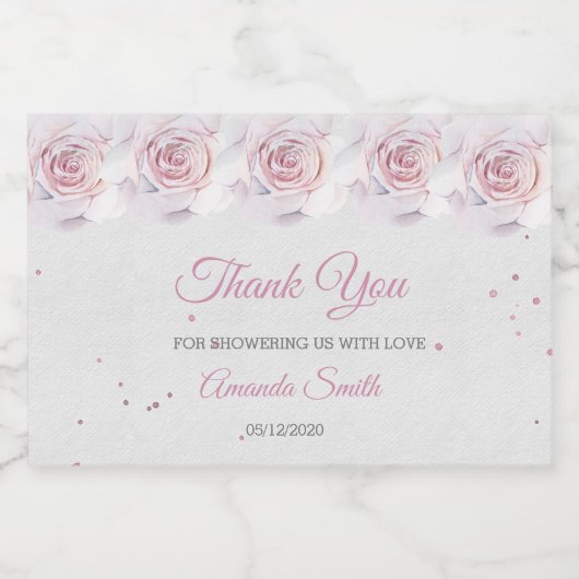 Rosa und silberne Wasserfarbe Mini Schaumweinetikett (Einzelnes Label)