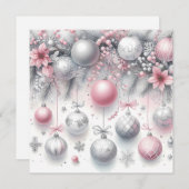 Rosa und Silberne Weihnachtsschmuck Hintergrund Feiertagskarte (Vorne/Hinten)
