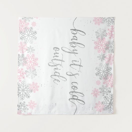 Rosa und Silberne Winterschneeflocken Wandteppich (Vorderseite (Horizontal))