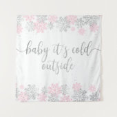 Rosa und Silberne Winterschneeflocken Wandteppich (Vorderseite)