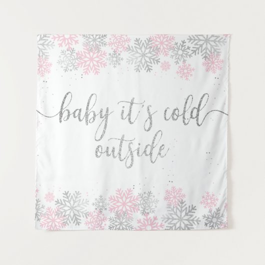 Rosa und Silberne Winterschneeflocken Wandteppich (Vorderseite)