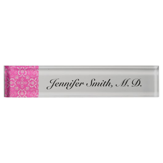 Rosa und silberner Damast-kundengerechtes Namensplakette (Vorderseite)