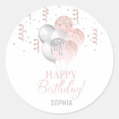 Rosa und Silberner Geburtstag Runder Aufkleber (Vorderseite)
