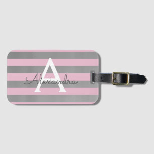 Rosa und silberner Monogramm-Name und Initiale Gepäckanhänger