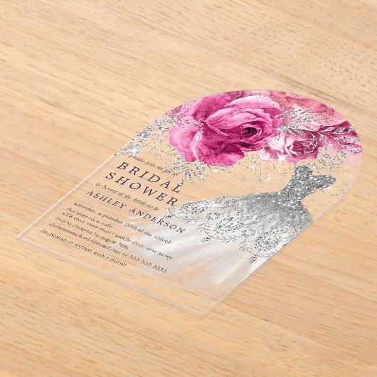 Rosa und silbernes Brautparty für Hochzeitskleidun Acryleinladungen (Ablage )