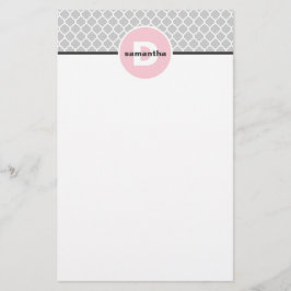 Rosa und silbernes Quatrefoil Monogramm Briefpapier
