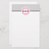 Rosa und silbernes Quatrefoil Monogramm Briefpapier (Vorne/Hinten)