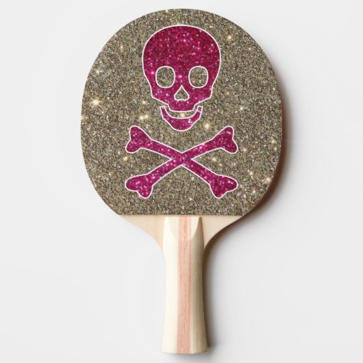 Rosa und silbernes Schädel-GlitzerPing Pong Paddel Tischtennis Schläger (Rückseite)