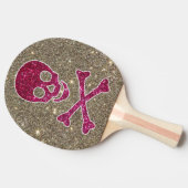 Rosa und silbernes Schädel-GlitzerPing Pong Paddel Tischtennis Schläger (Seitenansicht)