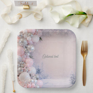 Rosa und silbernes Winter-Baby-Shower-Thema Pappteller