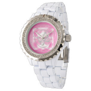 Rosa und Silberschmetterling und unendliche Zeiche Armbanduhr