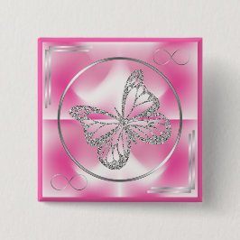 Rosa und Silberschmetterling und unendliche Zeiche Button