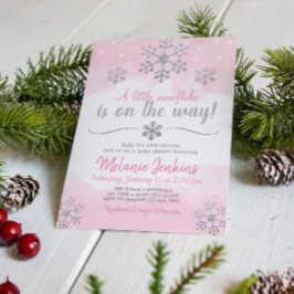 Rosa und Silberschneeflocke Kinderdusche Einladung