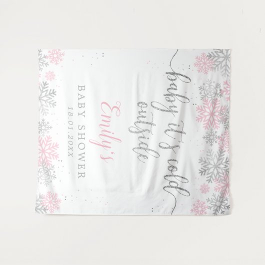 Rosa und Silberschneeflocken Girl Baby Dusche Wandteppich (Vorderseite (Horizontal))