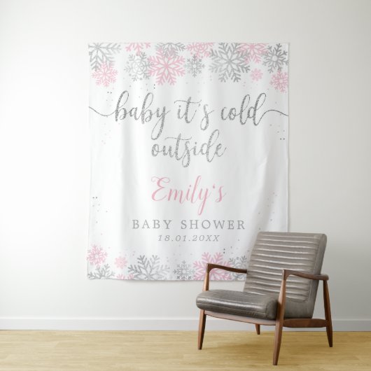 Rosa und Silberschneeflocken Girl Baby Dusche Wandteppich (Beispiel)