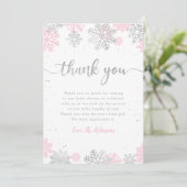 Rosa und Silberschneeflocken Winter Girl Babydusch Dankeskarte (Stehend Vorderseite)