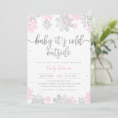 Rosa und Silberschneeflocken Winter Girl Babydusch Einladung (Stehend Vorderseite)