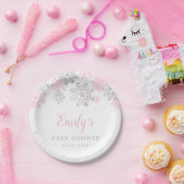 Rosa und Silberschneeflocken Winter Girl Babydusch Pappteller (Party)