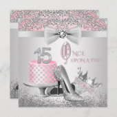 Rosa und Silver Princess Quinceanera Einladung (Vorne/Hinten)