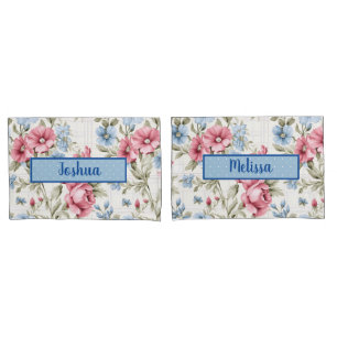 Rosa und Sky Blue Floral - Polka Dot - Mit Monogra Kissenbezug