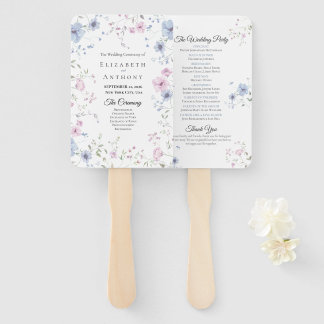 Rosa und staubblaue Aquarell-Blumenhochzeit Fächer