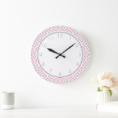 Rosa und tadelloses Diamant Ikat Muster Große Wanduhr (Zuhause)
