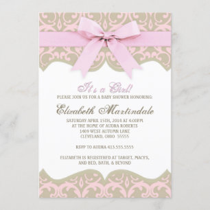 Rosa und Taupe Damask Kinderdusche Einladung