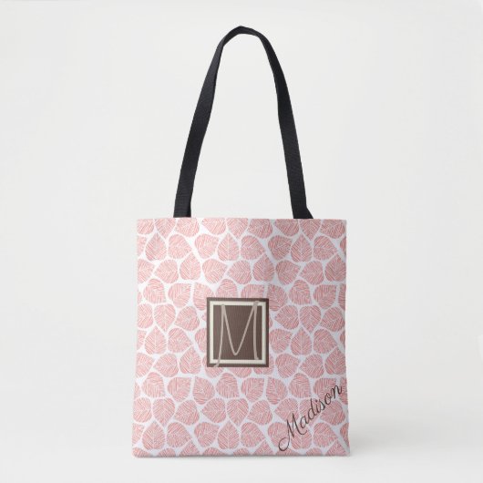 Rosa und Taupe Leaf Natural Trendy Monogram Tasche (Vorderseite)