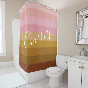 Rosa und Terracotta Boho Geometrische Streifen Nam Duschvorhang