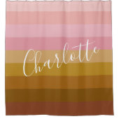 Rosa und Terracotta Boho Geometrische Streifen Nam Duschvorhang (Vorderseite)